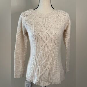 Talbots Elegant Wool Blend Cream Cable Knit Lace Sweater warm soft classic SZ XS